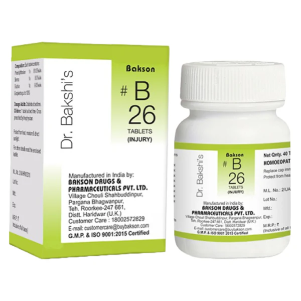 BAKSON'S HOMEOPATHY #B 26 INJURY TABLETS - PACK OF 4 (40 TABLETS EACH)
